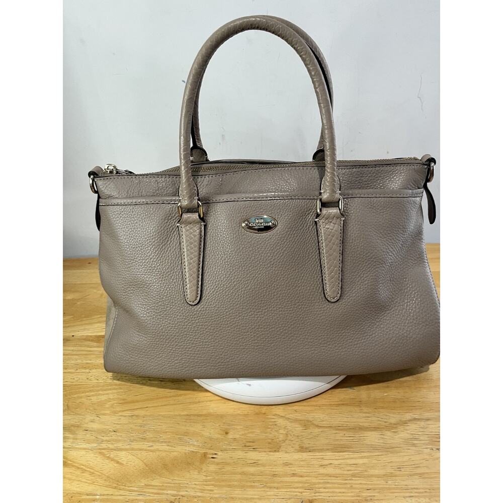 Coach Morgan Satchel in Pewter Brown Pebbled Leather Purse Handbag